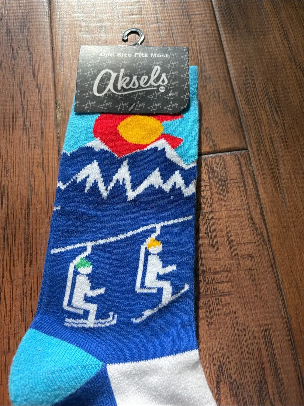 Aksels Blue Mountain Ski Scene Crew Socks